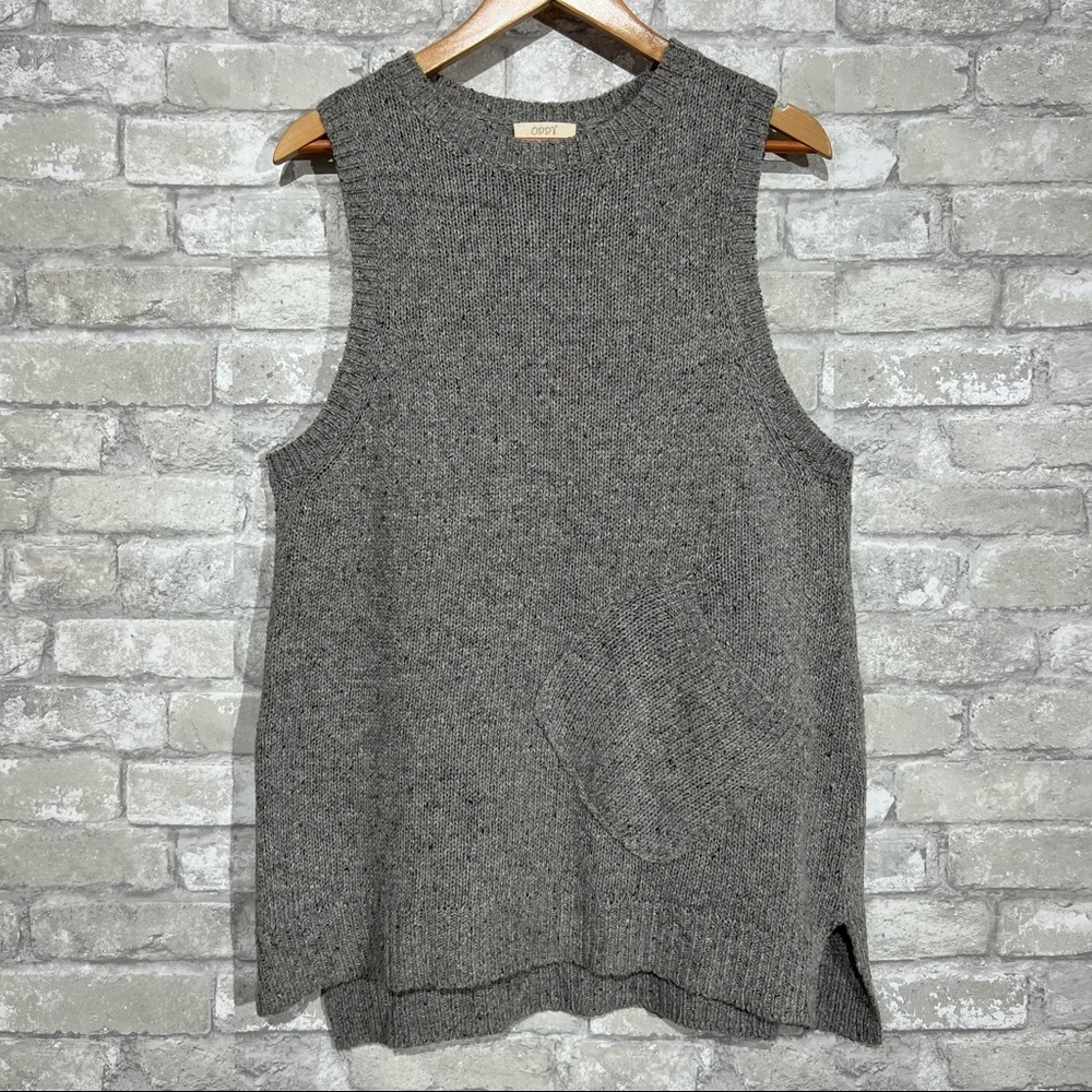 Oddy Women's Small Knit Sleeveless Sweater Tunic Length Gray Polyester